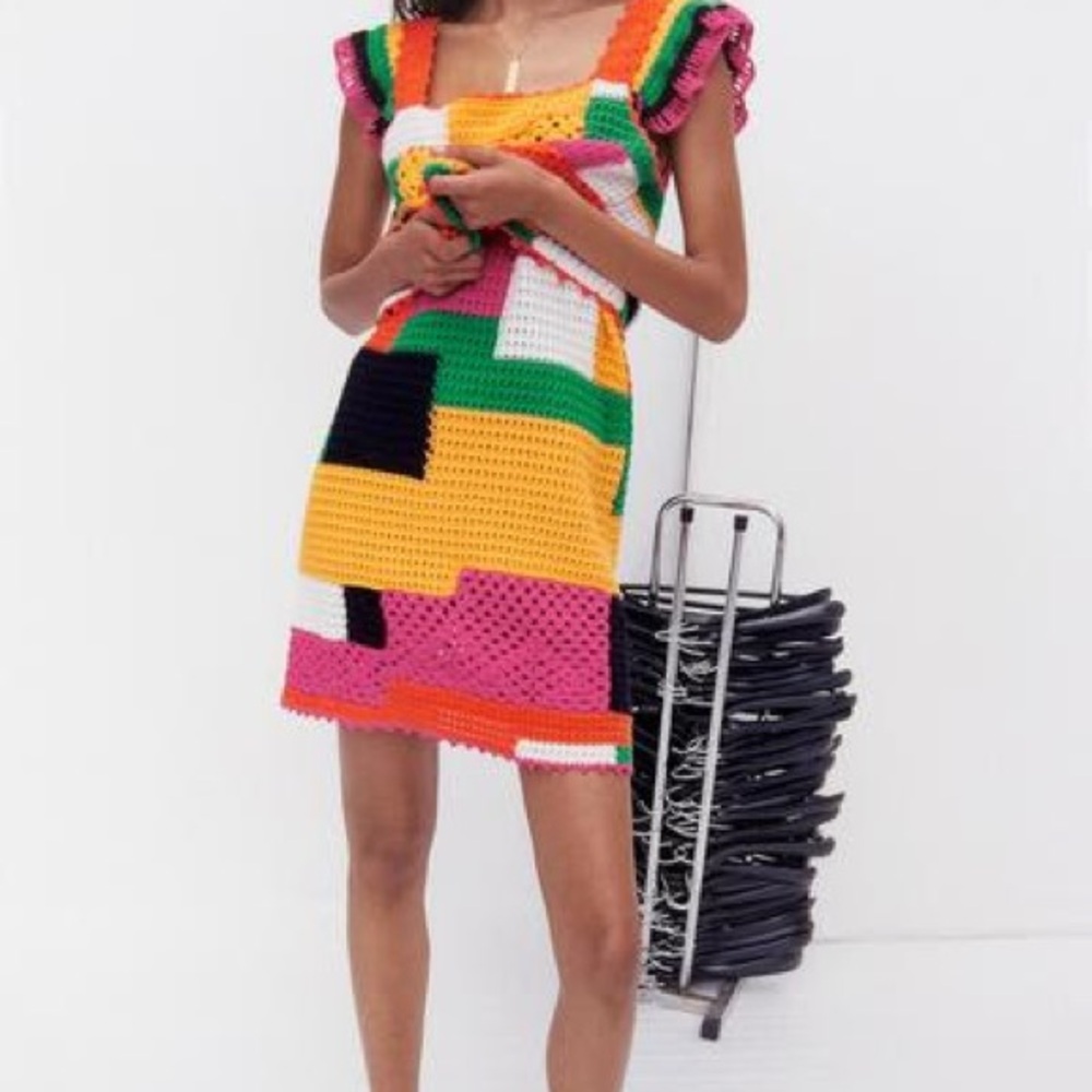 Zara Green and Gold Midi Sundress with Flutter Cap Sleeves